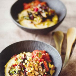 Golden Door Recipe: Soft Rosemary-Lemon Polenta with Sweet Corn, Oyster Mushrooms, and Rainbow Chard