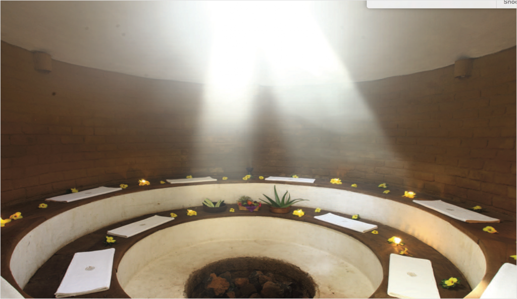 Inside a modern Temazcal at Mission del Sol Resort & Spa