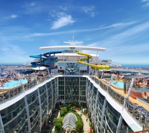 Royal Caribbean’s Harmony of the Seas targets younger cruisegoers with exciting elements such as rock climbing, zip lining, and multistory water slides.