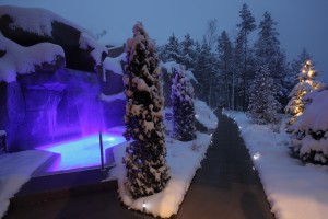 At Hôtel Sacacomie guests can try James- Bondesque “ice driving,” and take a Porsche (with studded tires) out for a 150 mph “spin” across a frozen lake (along with dog-sledding and snow tubing) and then hit the toasty Geos Les Bains spa with underground saunas and steam baths.
