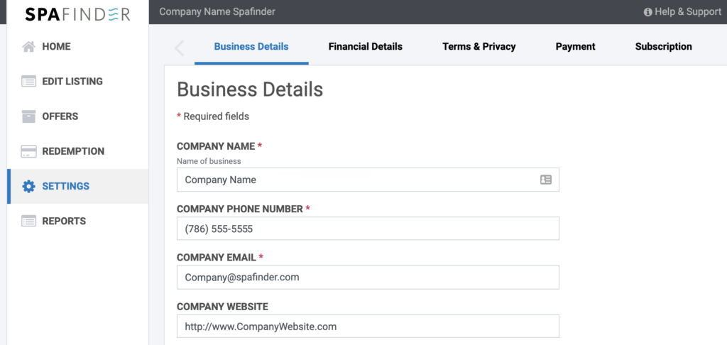 Spafinder Dashboard