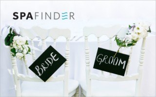 spafinder wedding gift card with bride and groom chair